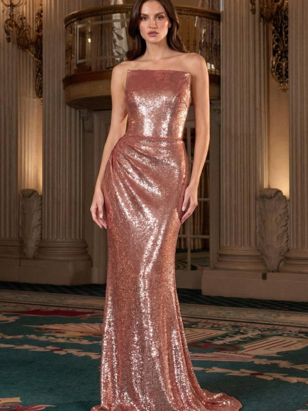 NEW ROSE GOLD Evening Gown Floor Length Formal Elegant Stunning J904